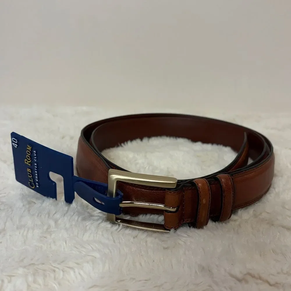 NWT Club Room by Charter Club Tan Brown Minimalist Belt Gold Hardware Size 40